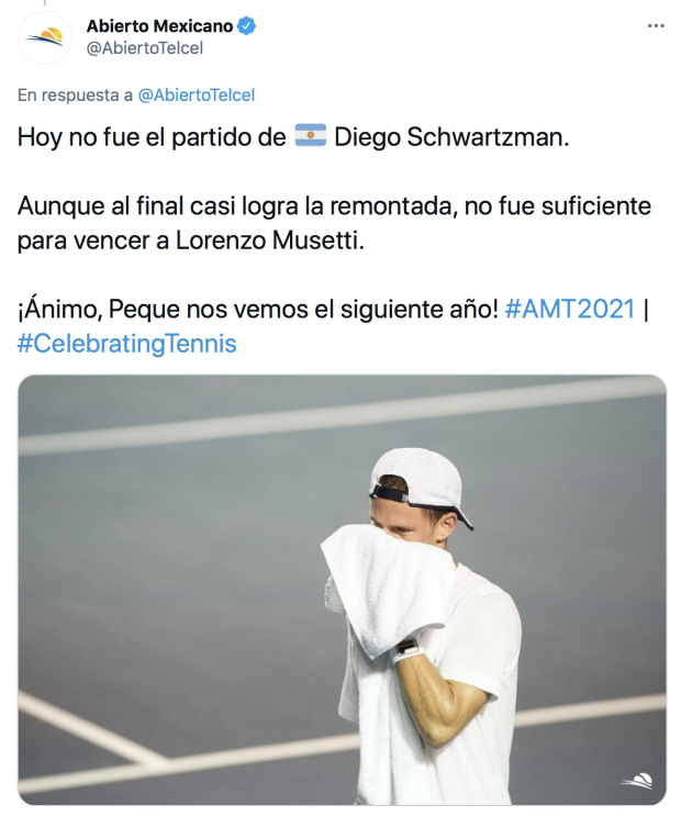 Publicación del Abierto de Acapulco tras la eliminación del argentino Diego Schwartzman.