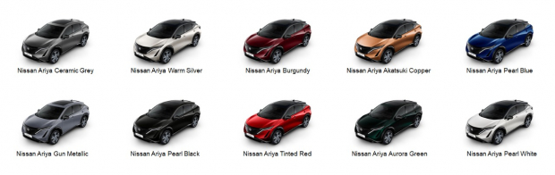 paleta de colores de Nissan Ariya