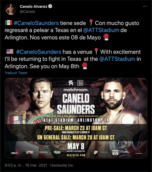 "Canelo" Álvarez anuncia de manera oficial donde peleará.