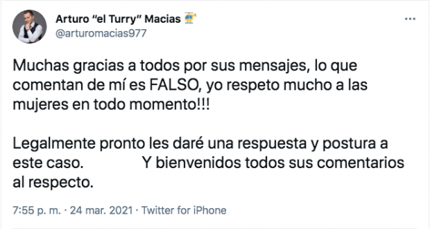 Arturo "Turry" Macías respondió a los señalamientos de Laura Pons.