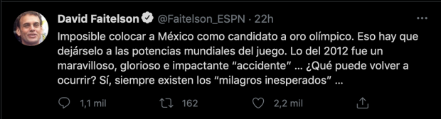 David Faitelson no ve favorito a México en busca de la medalla de oro.