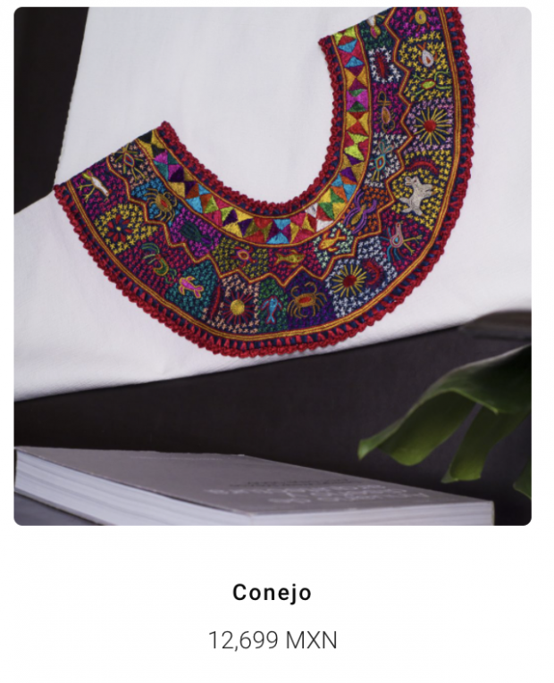 Prenda que se oferta en el sitio web de Púrpura mixteco a un precio de 12 mil 699 pesos.