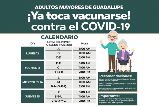 Calendario de vacunación contra COVID-19 en Guadalupe.