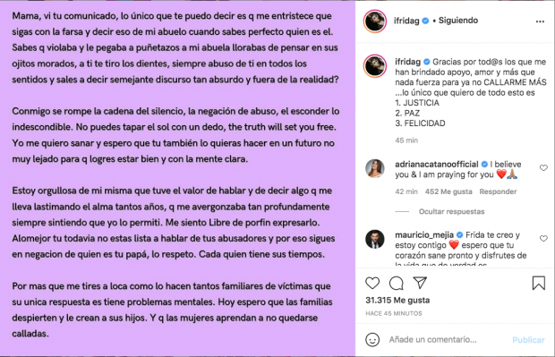 Respuesta de Frida Sofía a Alejandra Guzmán.