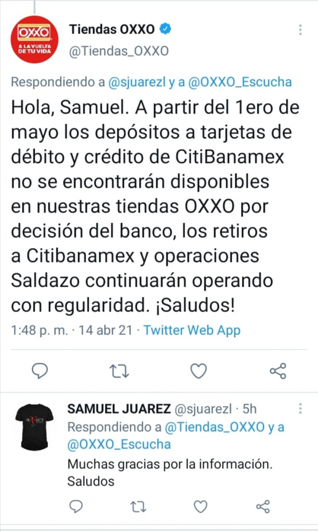 OXXO responde que fue decisión del banco suspender estas operaciones.