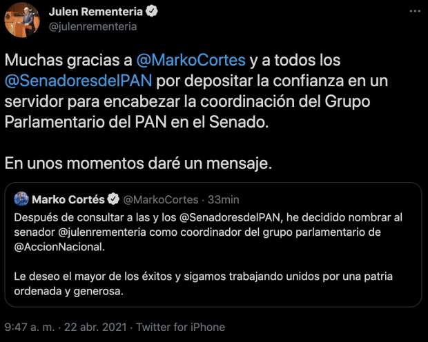 Reacción de Julen Rementería en redes sociales al anuncio de Marko Cortes.