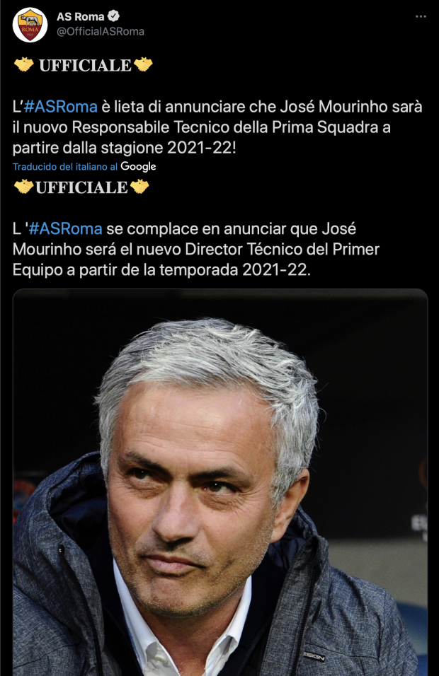 José Mourinho firma por tres años con la Roma.