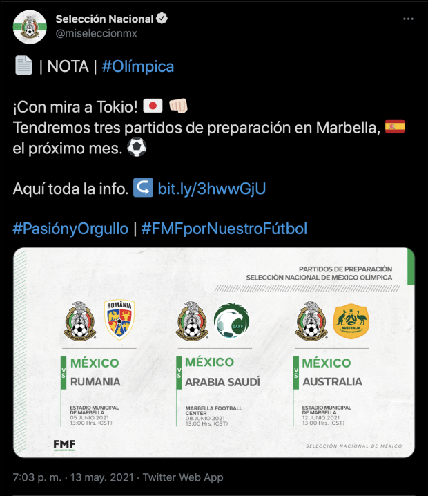 La Selección de México tendrá tres partidos de preparación de cara a Juegos Olímpicos.