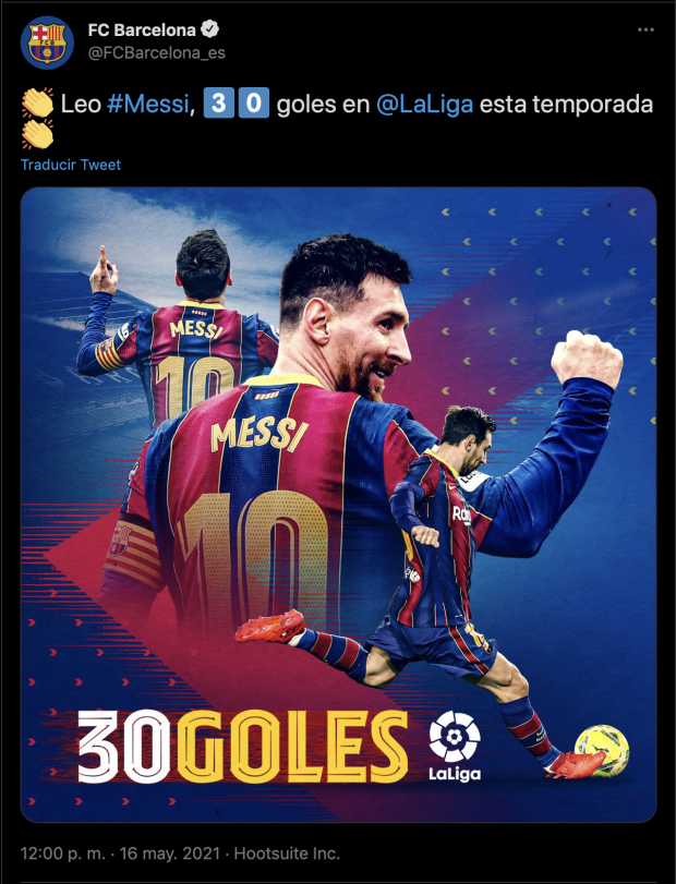 Messi llegó a 30 goles y se lleva el pichichi de LaLiga de España.