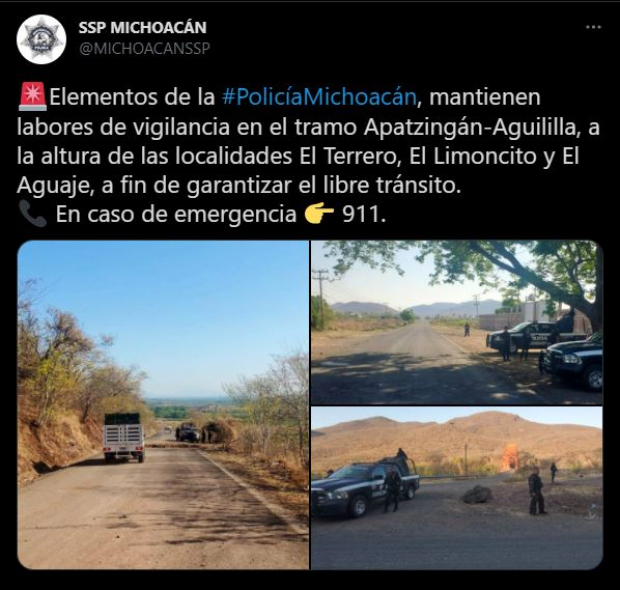 Las autoridades de en Michoacán vigilan zonas como El Terrero, El Limoncito, y El Aguaje.