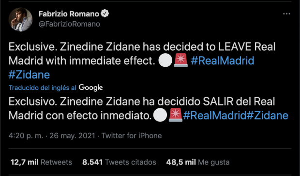 Fabrizio Romano reveló el futuro de Zidane con el Real Madrid.