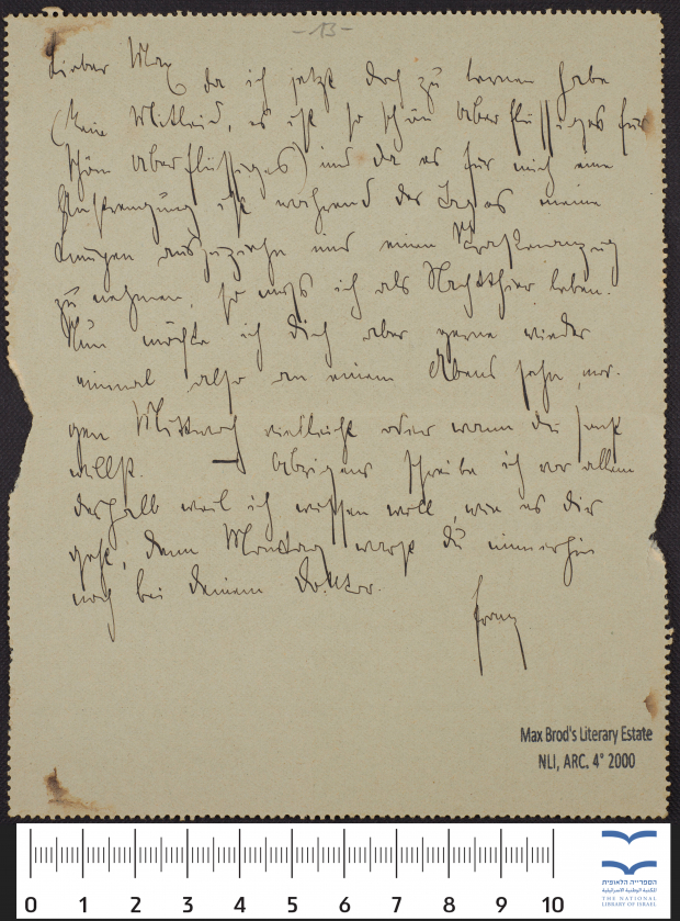 Carta de Franz Kafka dirigida a Max Brod.