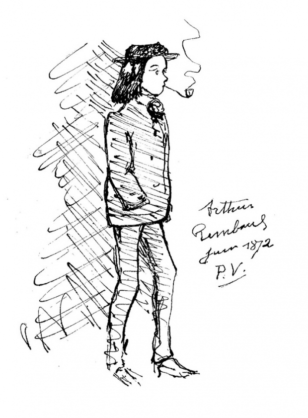 Arthur Rimbaud, dibujo de Paul Verlaine, 1872.
