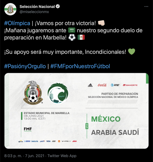 México choca este martes ante su similar de Arabia Saudita de cara a Juegos Olímpicos.