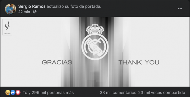 Sergio Ramos se despide del Real Madrid con una imagen.