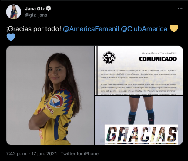Jana Gutiérrez se despidió del América la semana pasada.