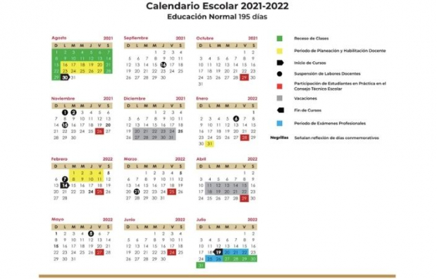 Calendario Escolar 2021-2022 para Educación Normal.