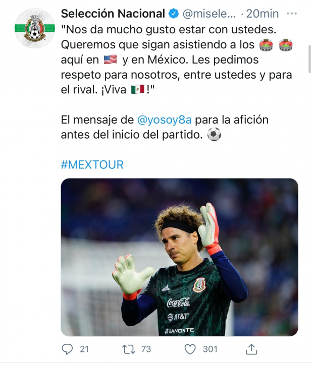 Memo Ochoa mandó un mensaje a la afición de la Selección Mexicana.