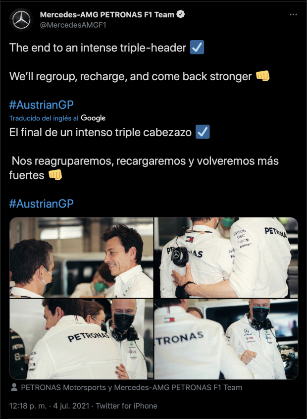 Mercedes ocupó el segundo sitio en el GP de Austria gracias a Bottas.