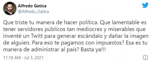 El actor Alfredo Gatica también escribió un mensaje en Twitter