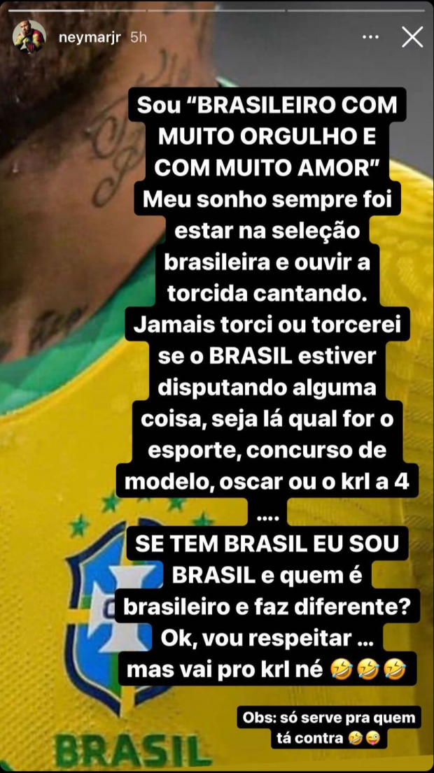 Neymar se quejó de las críticas de los brasileños.