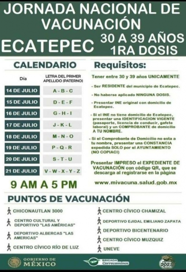 Calendario de vacunación en Ecatepec, Estado de México.