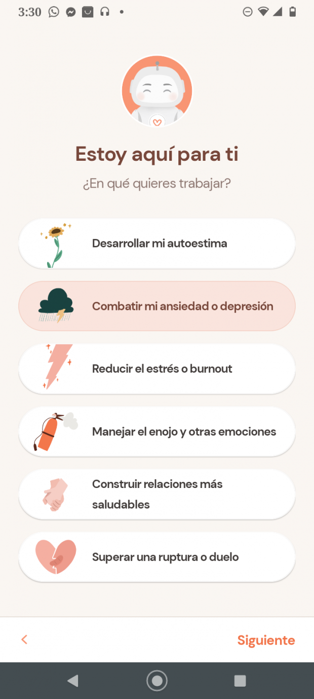 Algunas apps de cuidado mental te permiten trabajar sobre aspectos específicos, tales como la ansiedad o la depresión