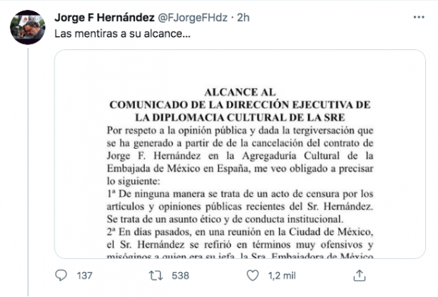 Respuesta de Jorge F. Hernández.