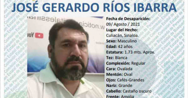José Gerardo Ríos Ibarra, dirigente estatal del PVEM en Sinaloa, fue reportado como desaparecido el 9 de agosto