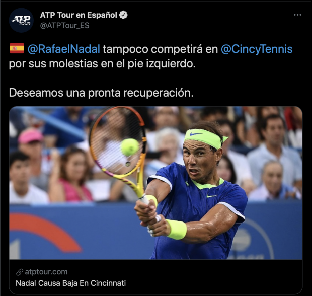 Rafa Nadal se retira de dos torneos.