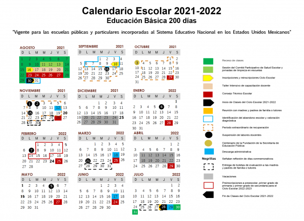 Calendario escolar 2021-2022.