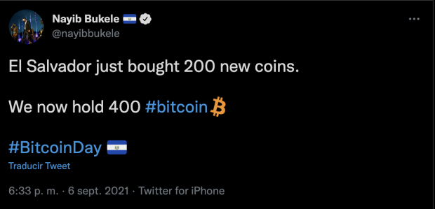 Nayib Bukele anuncia compra de 200 bitcoins