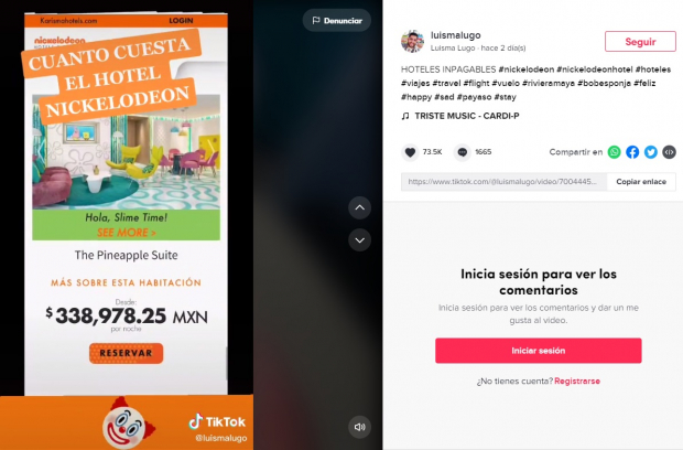 El usuario de TikTok mostró los resultados de su búsqueda en el sitio del hotel Nickelodeon