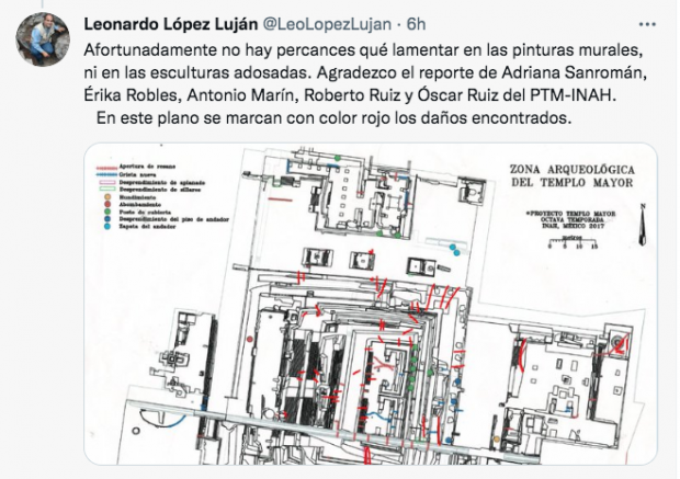 El director del Proyecto Templo Mayor compartió un mapa de la zona arqueológica.