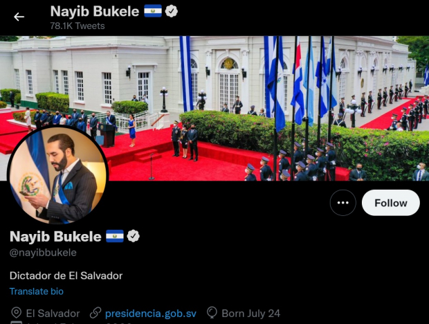 La descripción en la cuenta de Twitter de Nayib Bukele