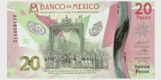 Parte delantera del nuevo billete de 20 pesos