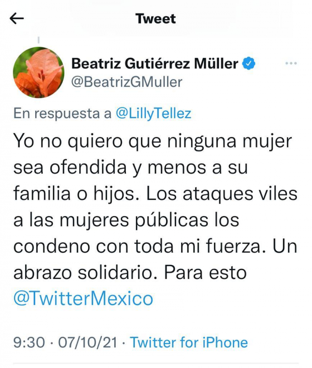 Beatriz Gutiérrez Müller le responde a Lilly Téllez