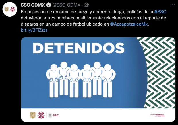 Mensaje publicado en la cuenta de Twitter de la Secretaría de Seguridad Ciudadana de la CDMX.