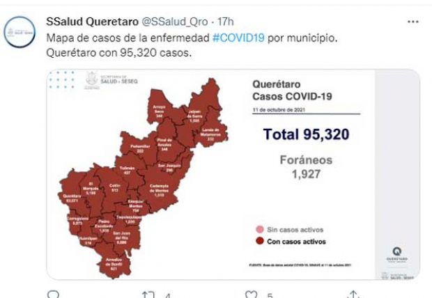 Mapa de casos de COVID-19 en Querétaro