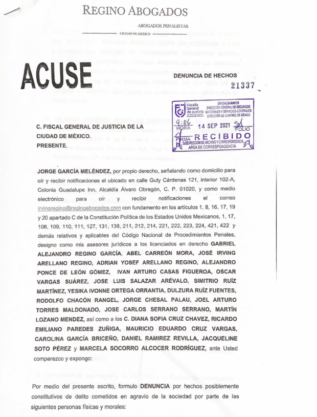 Denuncia de Gabriel Regino contra la Fiscalía y la firma DNV.