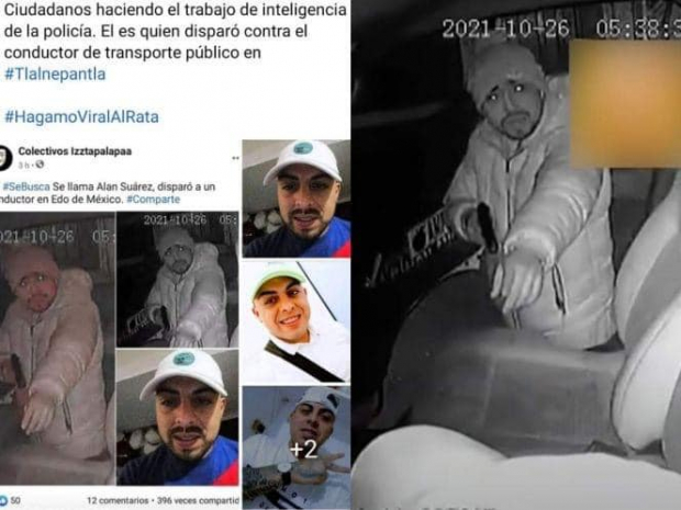 En redes sociales se difundieron fotografías del presunto asaltante, quien disparó en la cabeza al chofer de una combi en Tlalnepantla.