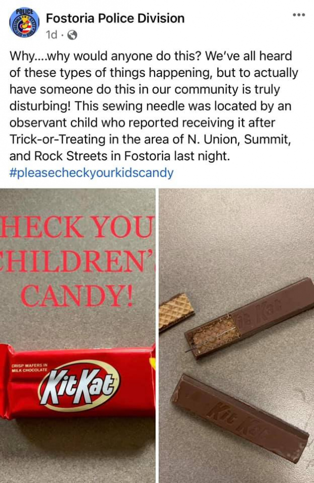 La Policía avisó a los padres que revisen los dulces tras encontrar agujas