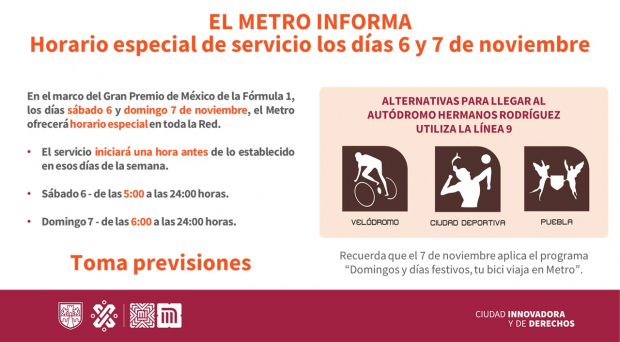 Horarios del Metro en la CDMX para el Gran premio de México