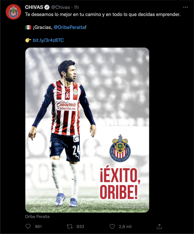 Oribe Peralta ya no será jugador de Chivas para el siguiente torneo.