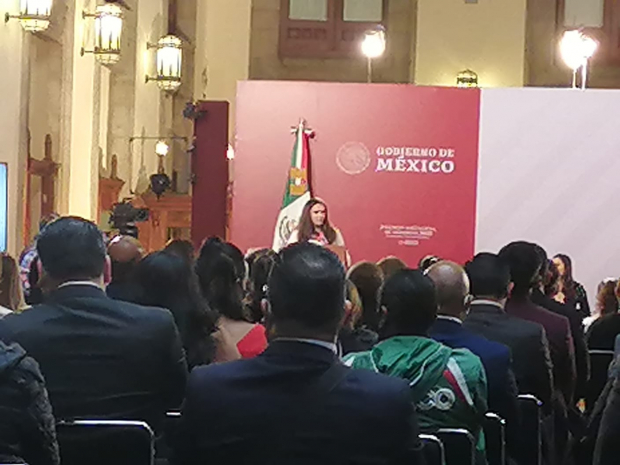 Ana Gabriela Guevara, titular de la Conade, ofreció un discurso durante el evento en Palacio Nacional.