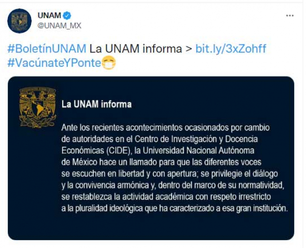 El llamado de la UNAM para dar prioridad al diálogo en el CIDE