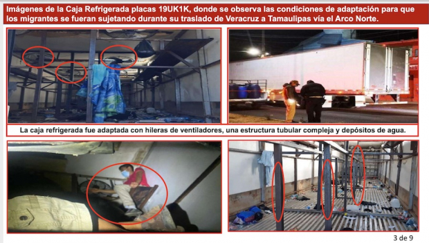 En un operativo el 3 de diciembre, autoridades migratorias rescataron a migrantes que viajaban en un trailer, en Puebla; la SSP local descubrió que la caja había sido adaptada con estructuras tubulares y depósitos de agua.
