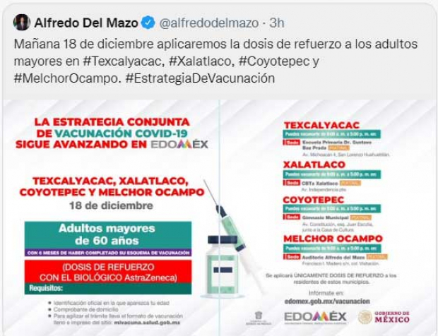 Vacunación en Texcalyacac, Xalatlaco, Coyotepec y Melchor Ocampo