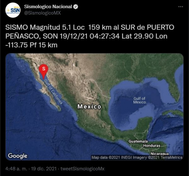 El Sismológico Nacional informó sobre un temblor en Sonora.