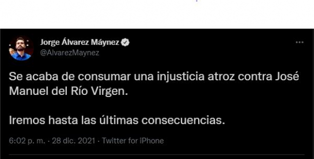 Esto es lo que dijo el coordinador de Movimiento Ciudadano en la Cámara de Diputados, Jorge Álvarez Máynez, sobre el caso de José Manuel del Río Virgen.